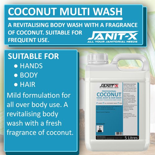 Janit-X Professional Coconut Hand, Body & Hair Wash 5 litre
