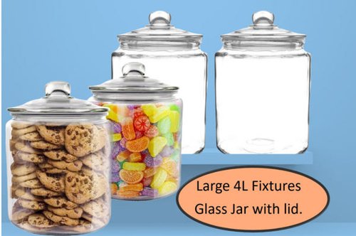 Fixtures LARGE 4L Glass Jar & Airtight lid - PACK (4)