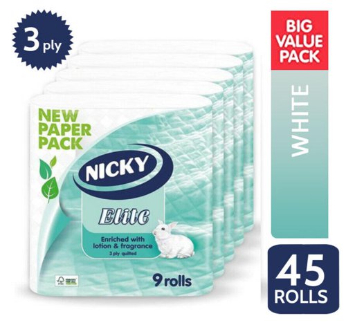 Nicky Elite White Toilet Rolls 9 Pack