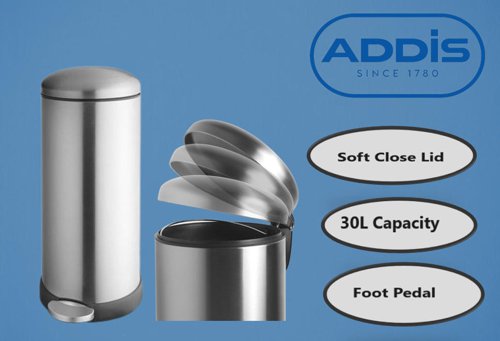 Addis Stainless Steel Soft Close Pedal Bin 30 Litre