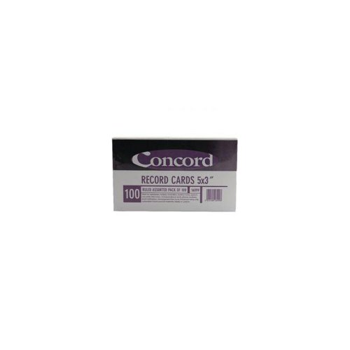 Concord 5x3inch White Ruled Record Card Pack 100's