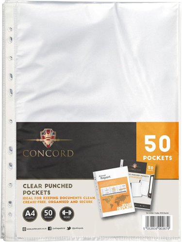 Concord Punched Pockets by Pukka A4 Clear Pack 50's - PACK (40)