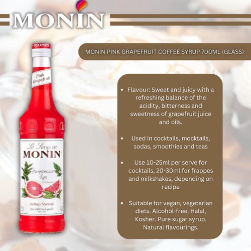 Monin Pink Grapefruit Coffee Syrup 700ml (Glass) - PACK (6)