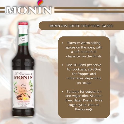 Monin Chai Coffee Syrup 700ml (Glass) - PACK (6)