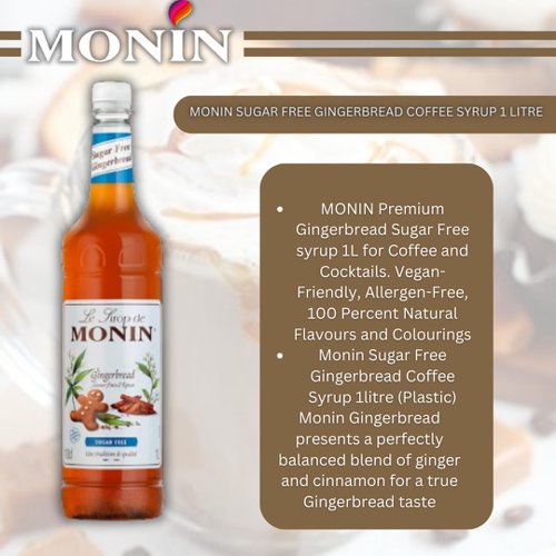 Monin Sugar Free Gingerbread Coffee Syrup 1 Litre  - PACK (6)