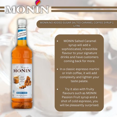 Monin No Added Sugar Salted Caramel Coffee Syrup 1 Litre  - PACK (6)