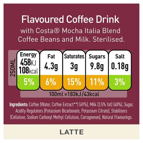 Costa Coffee Latte Iced Coffee 12x250ml