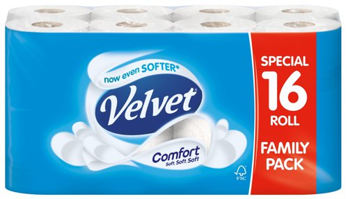 Velvet Comfort 2 Ply Toilet Rolls 16 Pack {New Size}