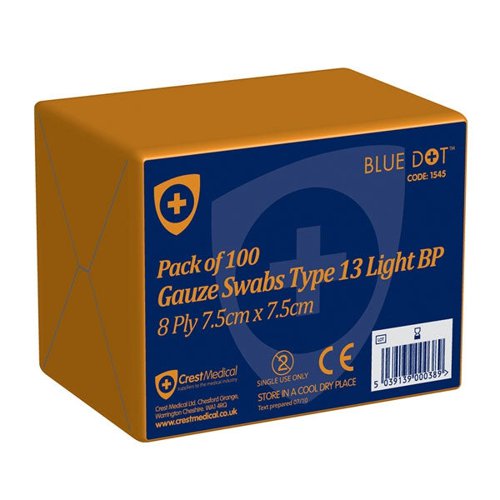 Blue Dot Non Sterile Gauze Swabs 7.5x7.5cm Pack 100's