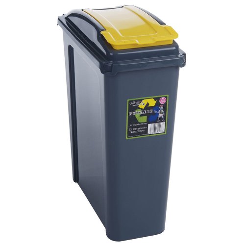 VFM Recycle It Yellow Slimline Bin & Lid 25 Litre
