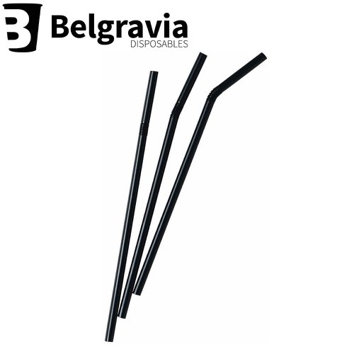 Belgravia Black Bio PLA Plastic Bendy Straws Pack 250's