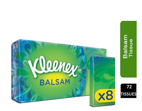 Kleenex Pocket Balsam 9's Pack 8's, 72 Tissues