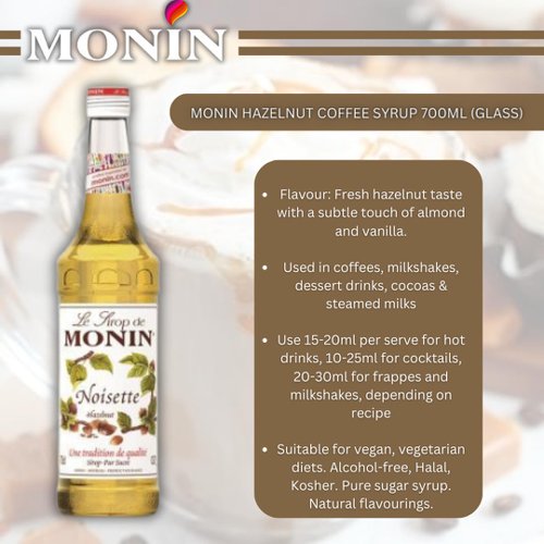 Monin Hazelnut Coffee Syrup 700ml (Glass) - PACK (6)