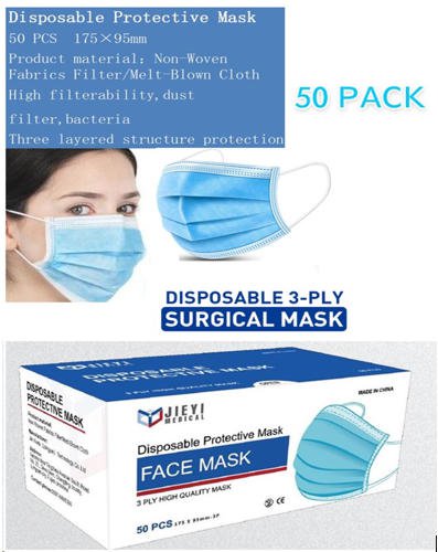 Disposable 3 Ply Surgical Face Mask Pack 50's