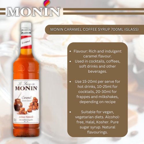 Monin Caramel Coffee Syrup 700ml (Glass) - PACK (6)