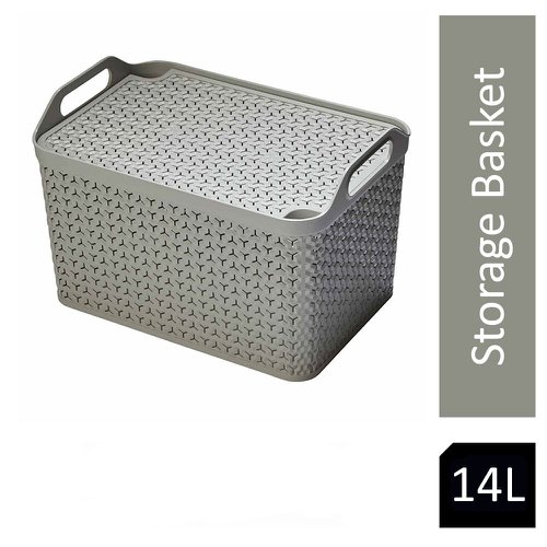 Strata Cool Grey Medium Handy Basket With Lid