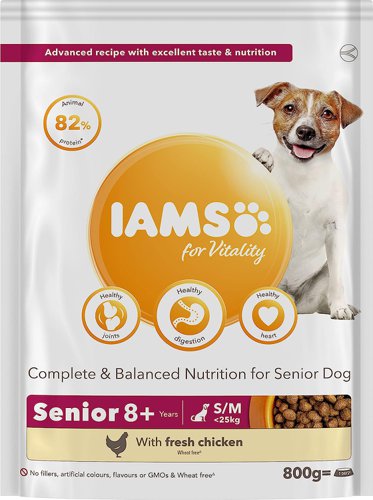 IAMS for Vitality Small/Medium Senior Dog Food Fresh Chicken 800g - PACK (5)