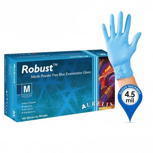 Robust Micro-Textured Blue Powder Free MEDIUM Nitrile Gloves 100's