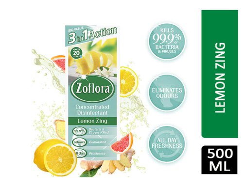 Zoflora Lemon Zing Disinfectant 500ml - PACK (12)