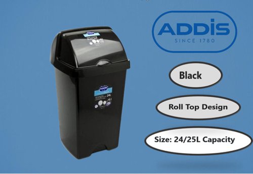 Addis Black Roll Top Bin 25 Litre - PACK (3)