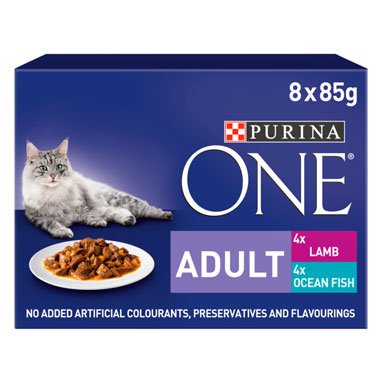 Purina ONE Adult Cat Food Fish and Lamb 8x85g - PACK (5)