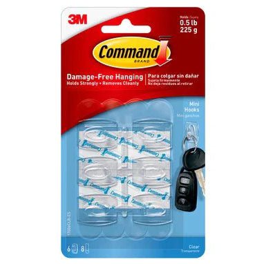 3M Command Mini Clear Hooks With Clear Strips 17006CLR