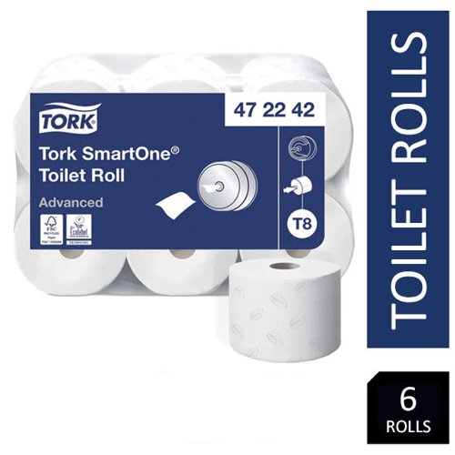 Tork T8 SmartOne 2 Ply Toilet Roll 1150 Sheets 207m Pack 6's {472242}