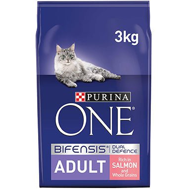 Purina ONE Adult Dry Cat Food Salmon & Wholegrain 3kg - PACK (4)