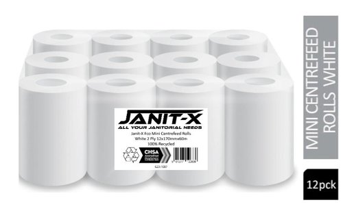 Janit-X Eco Mini Centrefeed Rolls White 2 Ply 12x60m