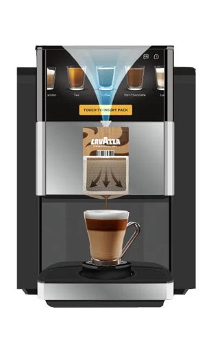 Flavia coffee machine with a selection of sachets of tea, coffee