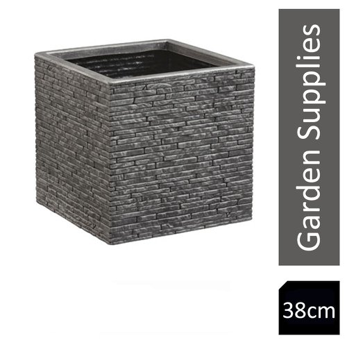 Strata Slate Pewter 38cm Tall Square Planter {GN687-PEW}