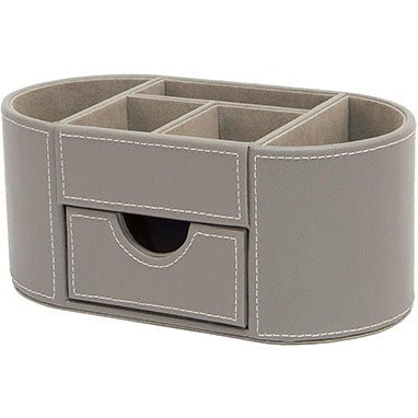 Osco Grey Faux Leather Desk Organiser with Drawer {GRYPUDO3}