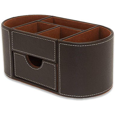 Osco Brown Faux Leather Desk Organiser with Drawer {BPUDO3}