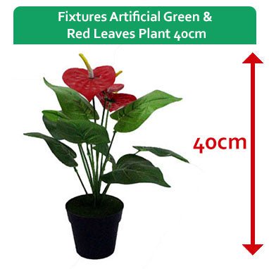 Fixtures Artificial Green & Red Leaves Plant 40cm - PACK (12)