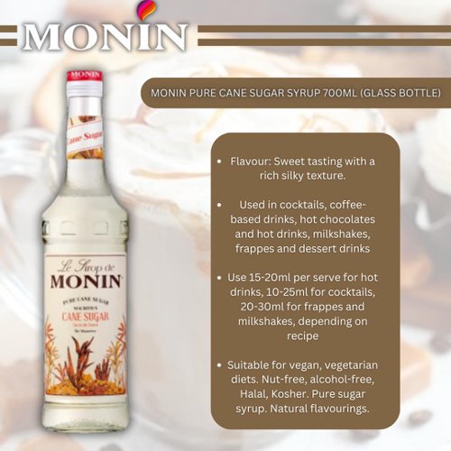 Monin Pure Cane Sugar Syrup 700ml (Glass) - PACK (6)