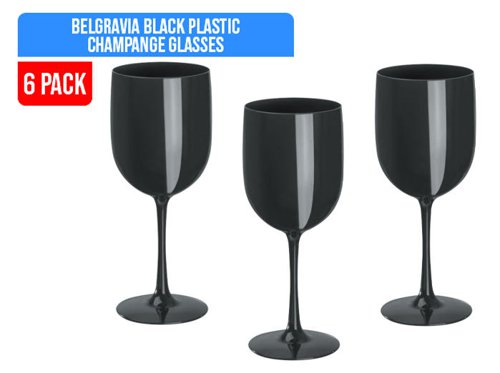 Belgravia Black Plastic Wine/Champagne Glasses Pack 6’s