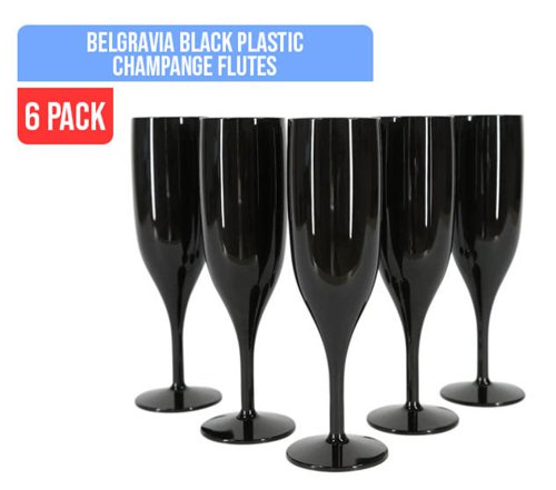 Belgravia Black Plastic Champagne Flutes Pack 6’s