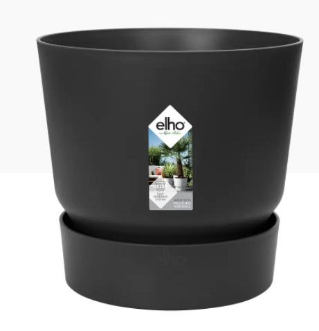 Elho Greenville Round Pot & Base LIVING BLACK 16cm