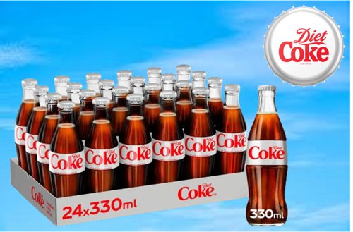 Coca Cola Diet GLASS Bottles 24x330ml