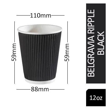 Belgravia 12oz Triple Walled Black Ripple Paper Cups 25's - PACK (20)
