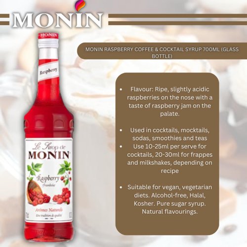 Monin Raspberry Coffee Syrup 700ml (Glass) - PACK (6)