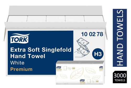 Tork Extra Soft Singlefold Hand Towels White H3 Premium Embossed 15x200 Sheets {100278}
