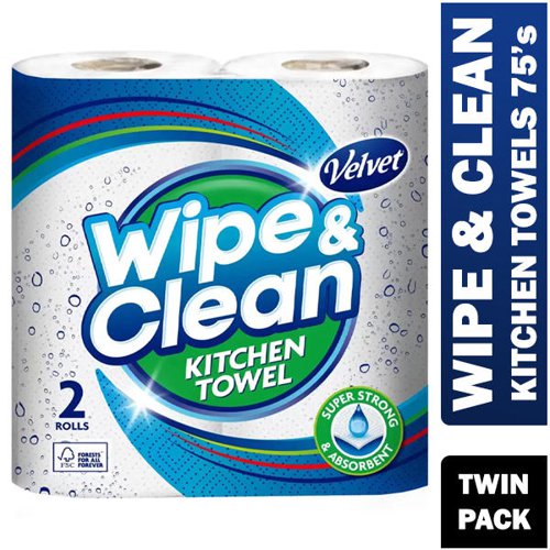 Velvet Wipe & Clean Kitchen Roll Towel Twin Pack