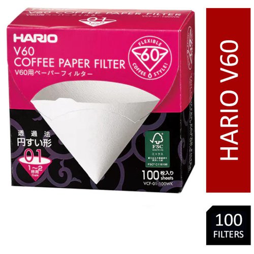 Hario V60 Coffee Filter Papers Size 01 - White - (100 Pack Boxed)