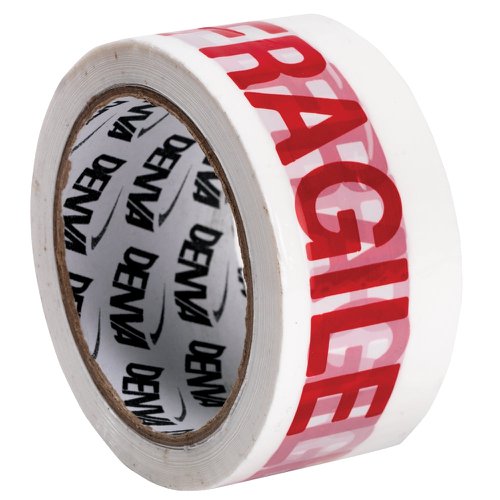 Fragile White & Red Packaging Tape Rolls 50mmx66m - PACK (36)