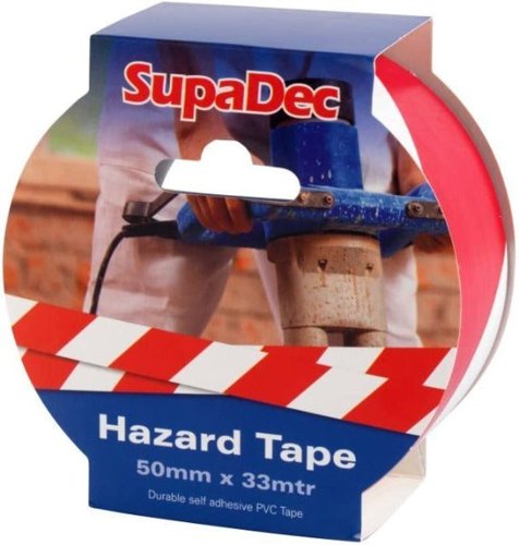 Supadec Vinyl Tape Hazard White/Red 50mmx33m PVC-50-22-HAZWR