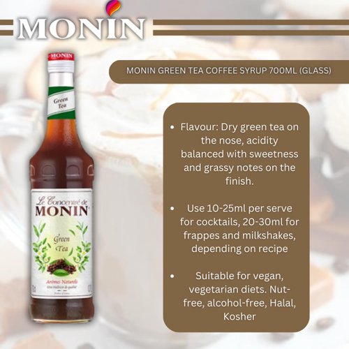 Monin Green Tea Coffee Syrup 700ml (Glass) - PACK (6)