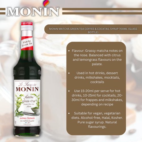 Monin Matcha Green Tea Coffee Syrup 700ml (Glass)