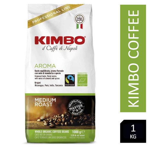 Kimbo Aroma 1kg Fairtrade & Organic Italian Coffee Beans - PACK (6)