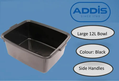 Addis Plastic BLACK Butler Large Rectangular Bowl 12.5 Litre - PACK (3)